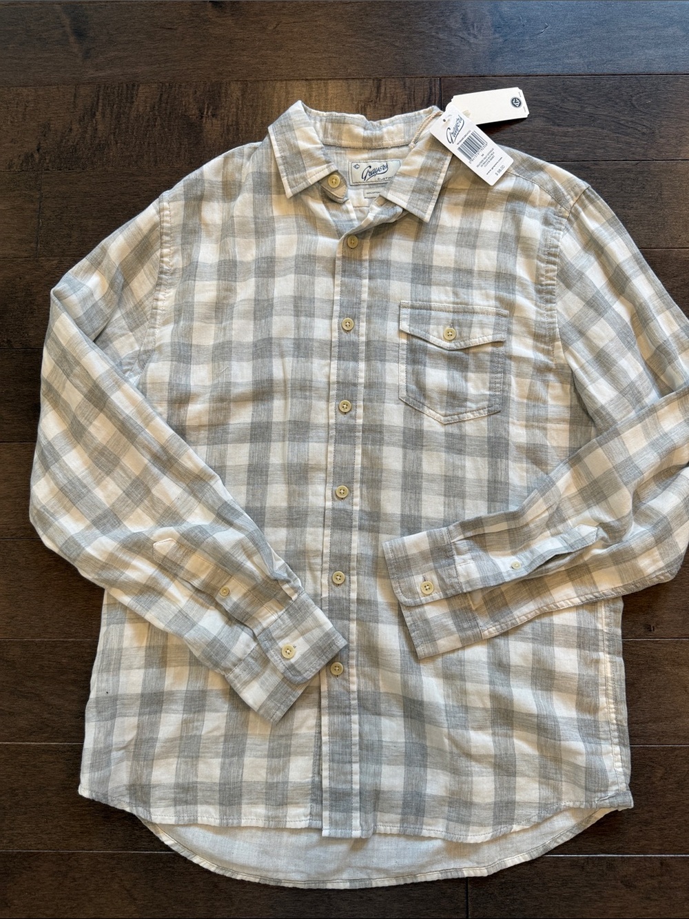 Light Gray & White Plaid Men's Button-Down Shirt